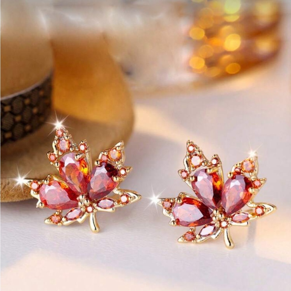 Maple Leaf Rhinestone Earrings